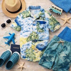 GAP‎ Kids Blue Green Yellow Print Button Down Shirt